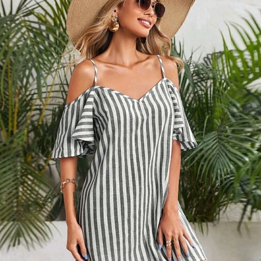 Cold Shoulder Striped Dress